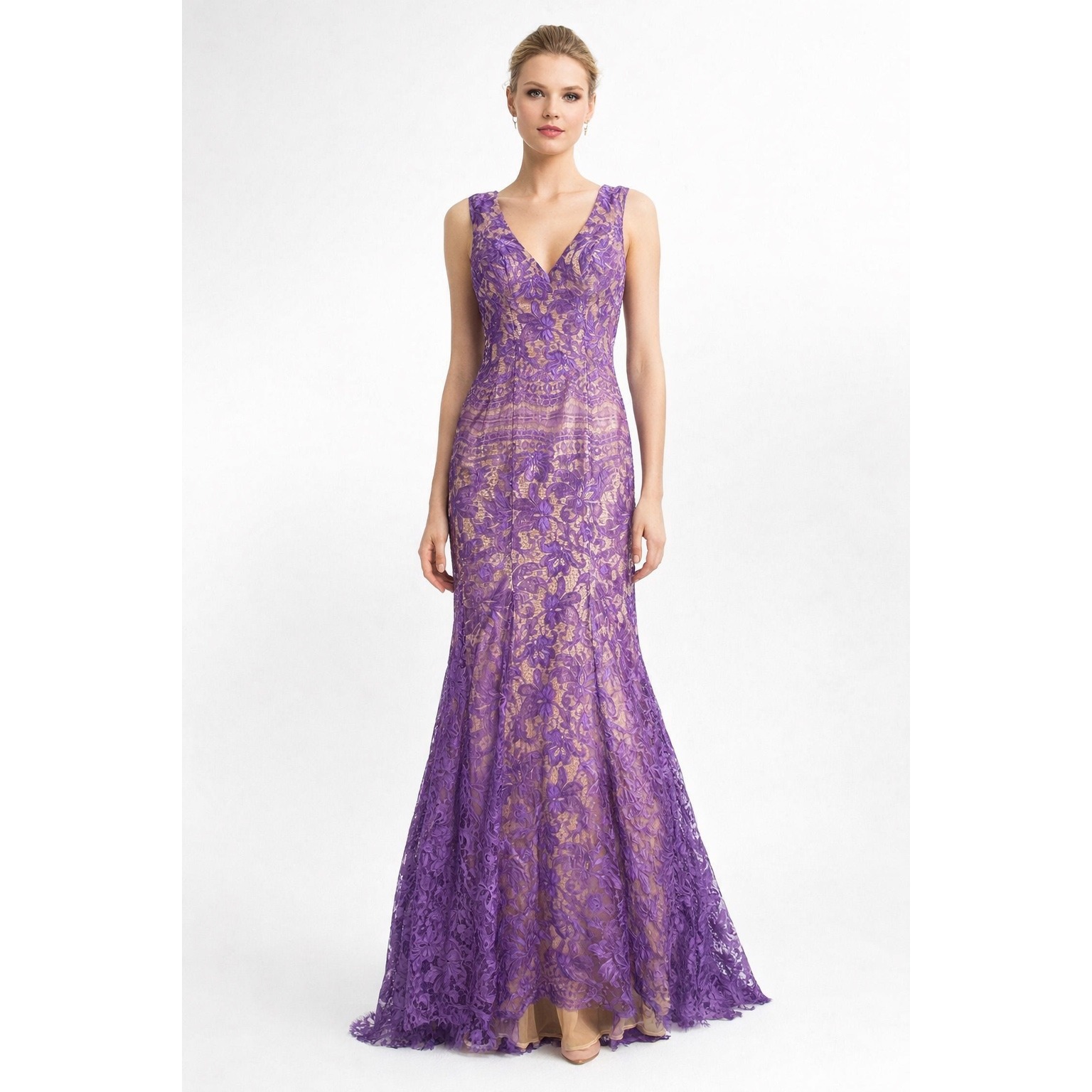 Envious Couture Prom Karishma Creations Purple Lace Gown Open Back Sz 00